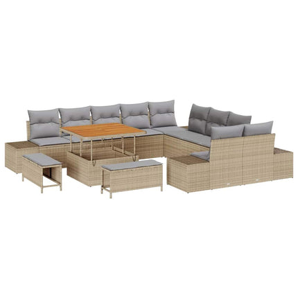 Trädgårdsoffset med kudde 13 pcs Beige konstrotting