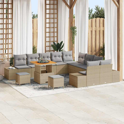 Trädgårdsoffset med kudde 13 pcs Beige konstrotting