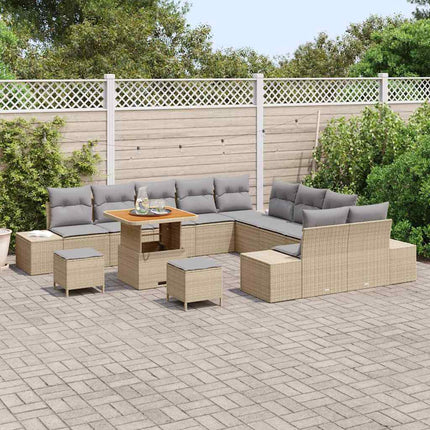 Trädgårdsoffset med kudde 13 pcs Beige konstrotting