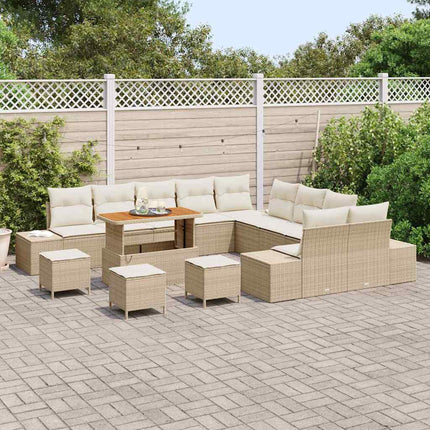 Trädgårdsoffset med kudde 14 pcs Beige konstrotting