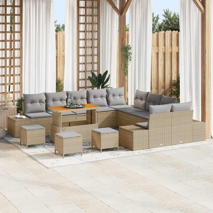Trädgårdsoffset med kudde 14 pcs Beige konstrotting