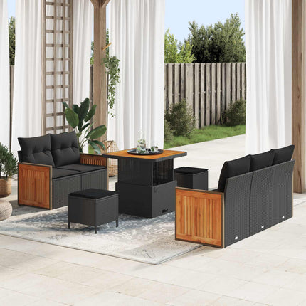 Trädgårdsoffset 8 pcs Svart Poly Rattan och Pulverlackerad Stål