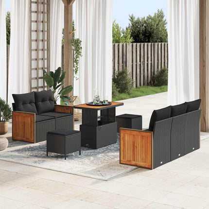 Trädgårdsoffset 8 pcs Svart Poly Rattan och Pulverlackerad Stål