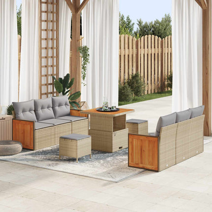 Trädgårdsoffset med kudde 9 pcs Beige och Ljusgrå