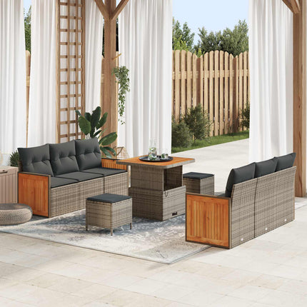Trädgårdsoffset 9 pcs Grå Poly Rattan och Pulverlackerad Stål