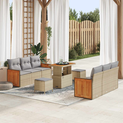 Trädgårdsoffset med kudde 9 pcs Beige och Ljusgrå