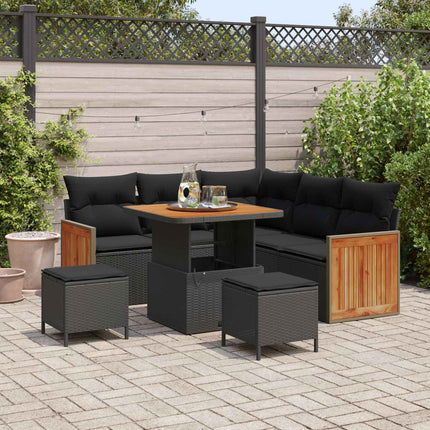 Trädgårdsoffset 8 pcs Svart Poly Rattan och Pulverlackerad Stål