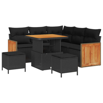Trädgårdsoffset 8 pcs Svart Poly Rattan och Pulverlackerad Stål