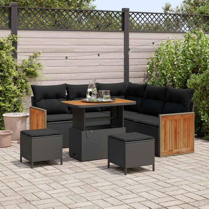 Trädgårdsoffset 8 pcs Svart Poly Rattan och Pulverlackerad Stål