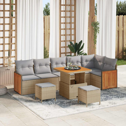 Trädgårdsoffset med kudde 9 pcs Beige och Ljusgrå