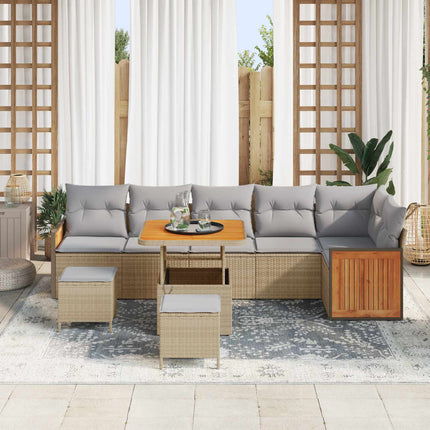 Trädgårdsoffset med kudde 9 pcs Beige och Ljusgrå