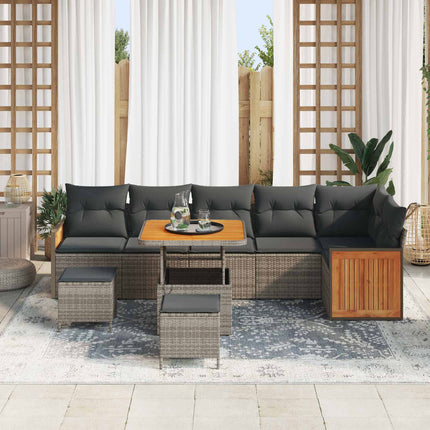 Trädgårdsoffset 9 pcs Grå Poly Rattan och Pulverlackerad Stål