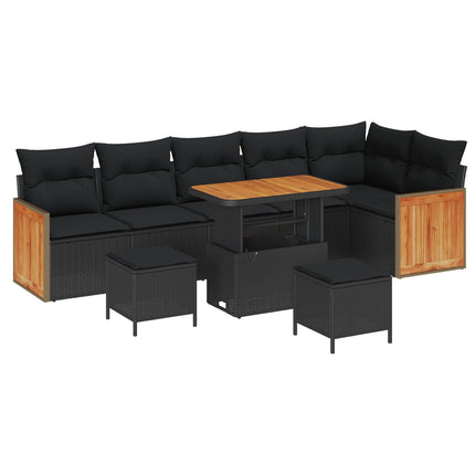 Trädgårdsoffset 9 pcs Svart Poly Rattan och Pulverlackerad Stål