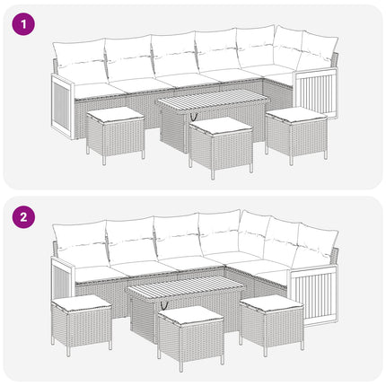 Trädgårdsoffset med kudde 10 pcs Svart och kräm