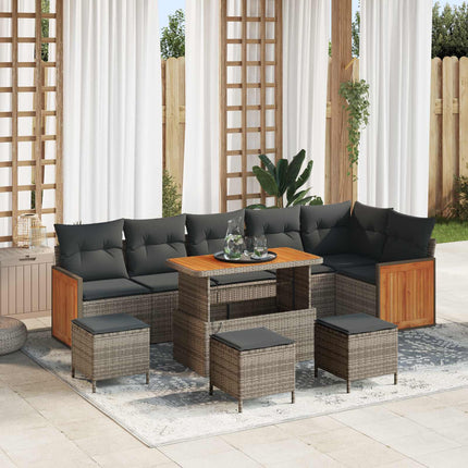 Trädgårdsoffset 10 pcs Grå Poly Rattan och Pulverlackerad Stål