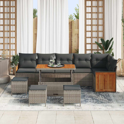 Trädgårdsoffset 10 pcs Grå Poly Rattan och Pulverlackerad Stål