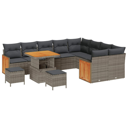 Trädgårdsoffset 12 pcs Grå Poly Rattan och Pulverlackerad Stål