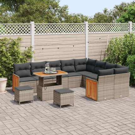 Trädgårdsoffset 12 pcs Grå Poly Rattan och Pulverlackerad Stål
