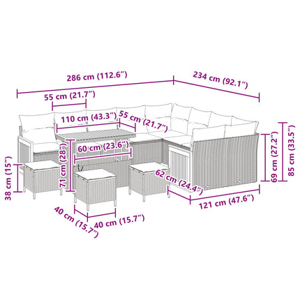 Trädgårdsoffset med kudde 13 pcs Beige och Ljusgrå