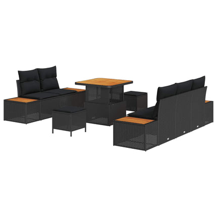 Trädgårdsoffset 8 pcs Svart Poly Rattan och Pulverlackerad Stål