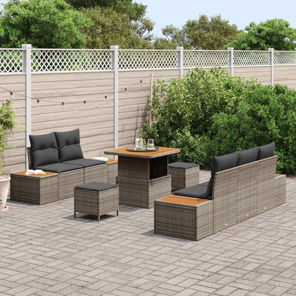 Trädgårdsoffset 8 pcs Grå Poly Rattan och Pulverlackerad Stål