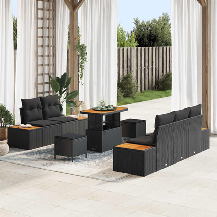 Trädgårdsoffset 8 pcs Svart Poly Rattan och Pulverlackerad Stål