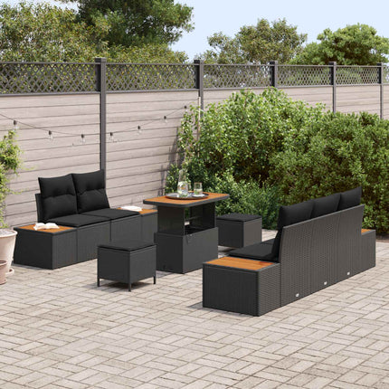 Trädgårdsoffset 8 pcs Svart Poly Rattan och Pulverlackerad Stål