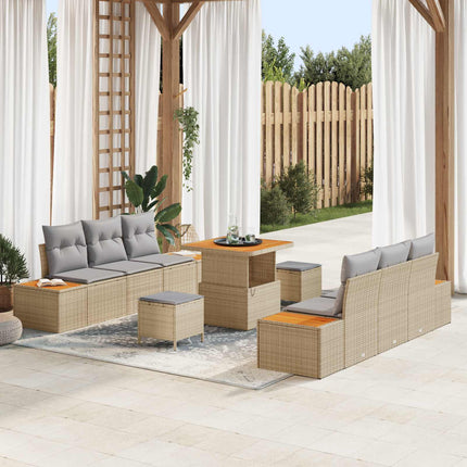 Trädgårdsoffset med kudde 9 pcs Beige och Ljusgrå