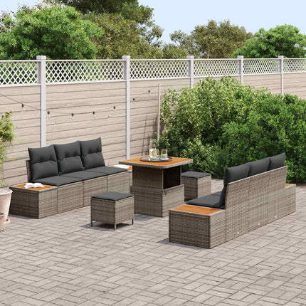 Trädgårdsoffset 9 pcs Grå Poly Rattan och Pulverlackerad Stål