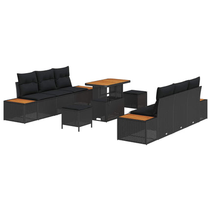 Trädgårdsoffset 9 pcs Svart Poly Rattan och Pulverlackerad Stål