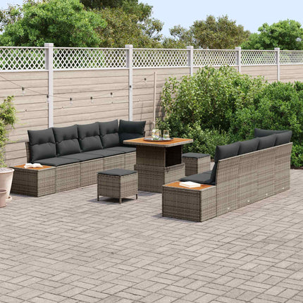Trädgårdsoffset 11 pcs Grå Poly Rattan och Pulverlackerad Stål