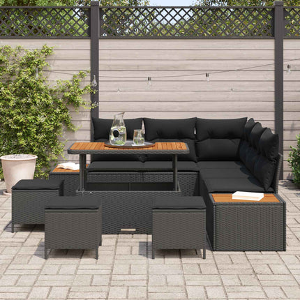 Trädgårdsoffset 9 pcs Svart Poly Rattan och Pulverlackerad Stål