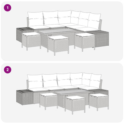 Trädgårdsoffset 9 pcs Svart Poly Rattan och Pulverlackerad Stål