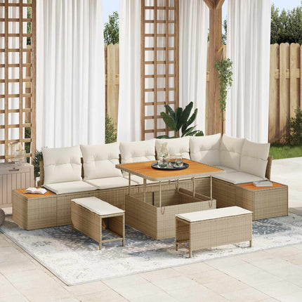 Trädgårdsoffset med kudde 9 pcs Beige och gräddfärgad