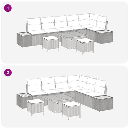Trädgårdsoffset 9 pcs Svart Poly Rattan och Pulverlackerad Stål