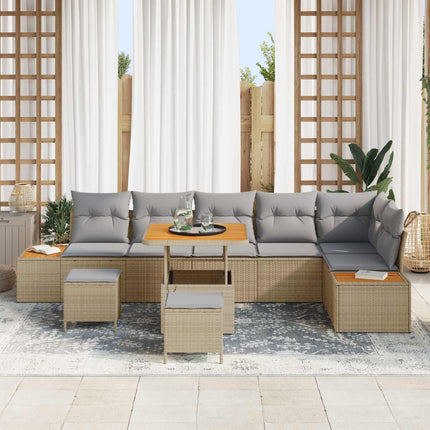 Trädgårdsoffset med kudde 9 pcs Beige och Ljusgrå