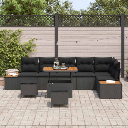 Trädgårdsoffset 9 pcs Svart Poly Rattan och Pulverlackerad Stål