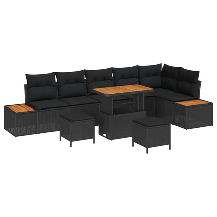 Trädgårdsoffset 9 pcs Svart Poly Rattan och Pulverlackerad Stål