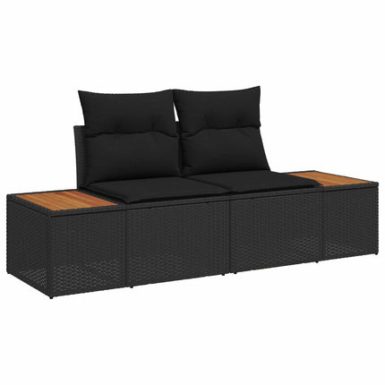 Trädgårdsoffset 9 pcs Svart Poly Rattan och Pulverlackerad Stål