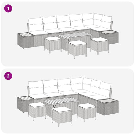 Trädgårdsoffset 10 pcs Grå Poly Rattan och Pulverlackerad Stål