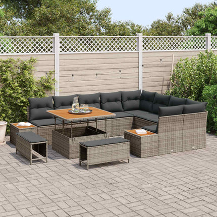Trädgårdsoffset 12 pcs Grå Poly Rattan och Pulverlackerad Stål