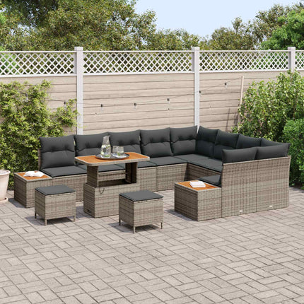 Trädgårdsoffset 12 pcs Grå Poly Rattan och Pulverlackerad Stål