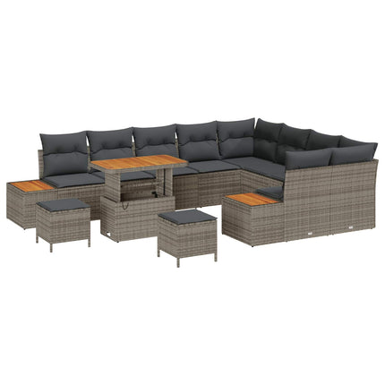 Trädgårdsoffset 12 pcs Grå Poly Rattan och Pulverlackerad Stål