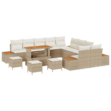 Trädgårdsoffset med kudde 14 pcs Beige och gräddfärgad
