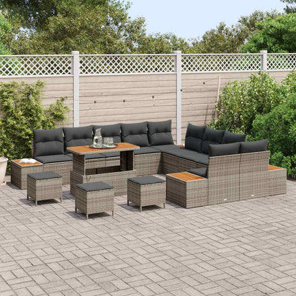Trädgårdsoffset 14 pcs Grå Poly Rattan och Pulverlackerad Stål