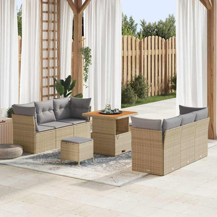 Trädgårdsoffset med kudde 9 pcs Beige och Ljusgrå konstrotting