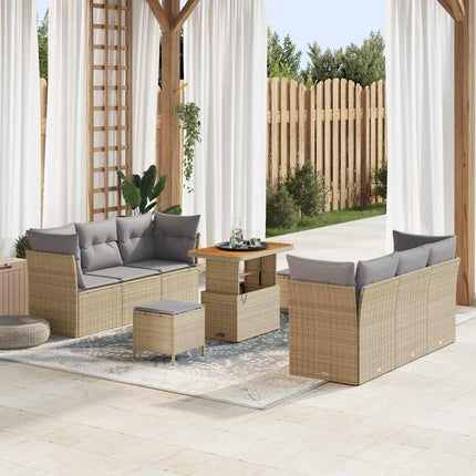 Trädgårdsoffset med kudde 9 pcs Beige och Ljusgrå konstrotting