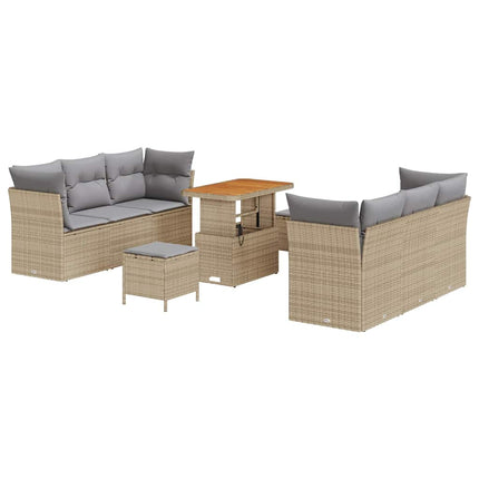 Trädgårdsoffset med kudde 9 pcs Beige och Ljusgrå konstrotting