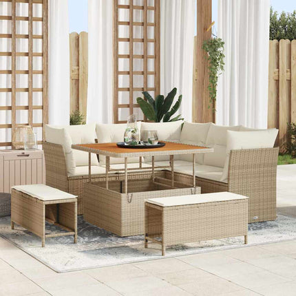 Trädgårdsoffset med kudde med lagring 8 pcs beige och gräddvit