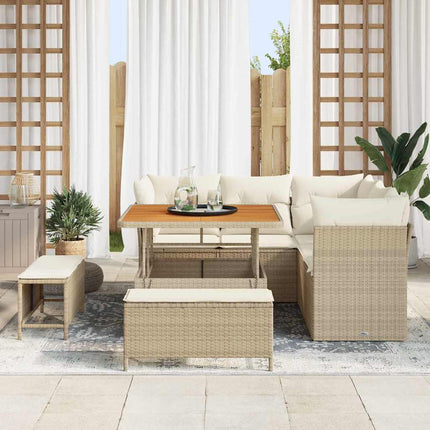 Trädgårdsoffset med kudde med lagring 8 pcs beige och gräddvit
